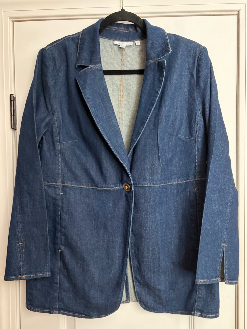 Chico's Indigo Blue Denim Blazer Smart Casual Western Chic EUC Sz 1.5 (Med)